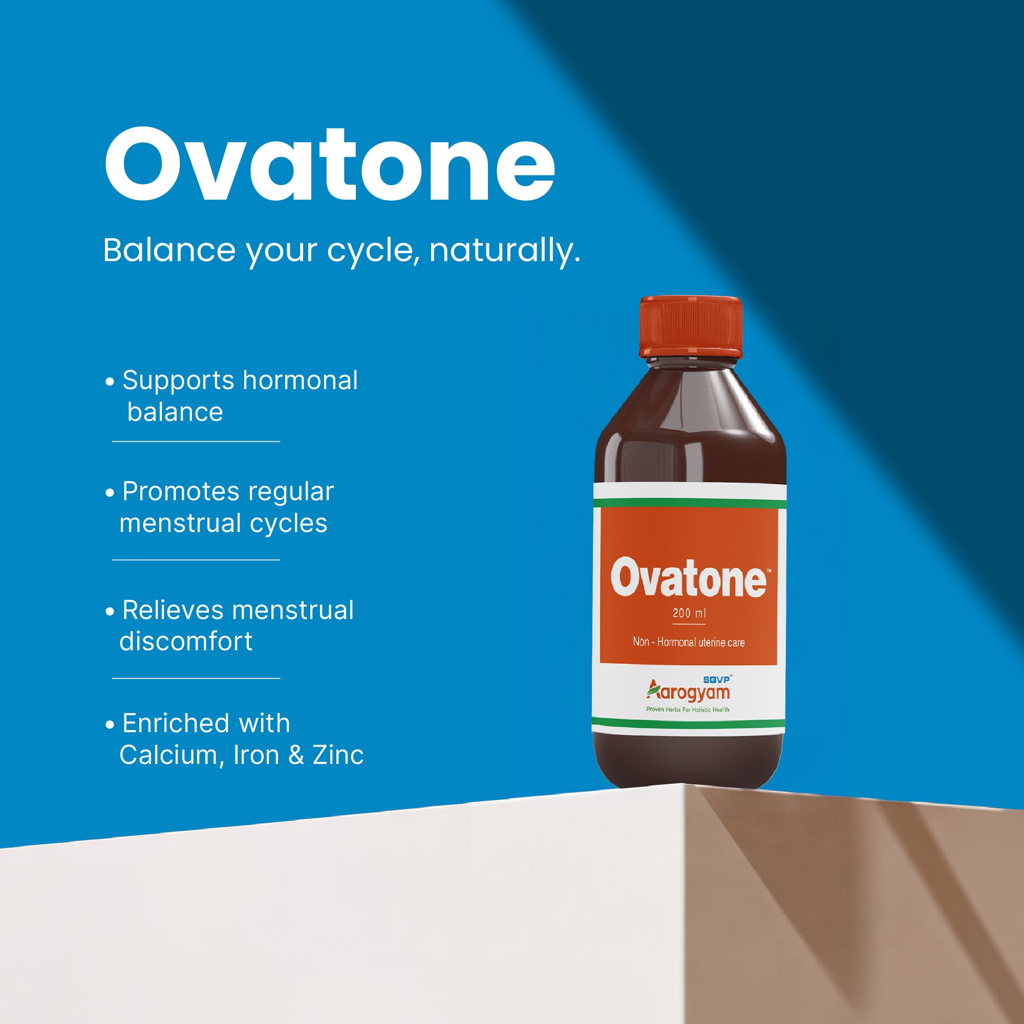 Ovatone Ayurvedic syrup for irregular periods, menstrual disorders and hormonal balance – SGVP Aarogyam