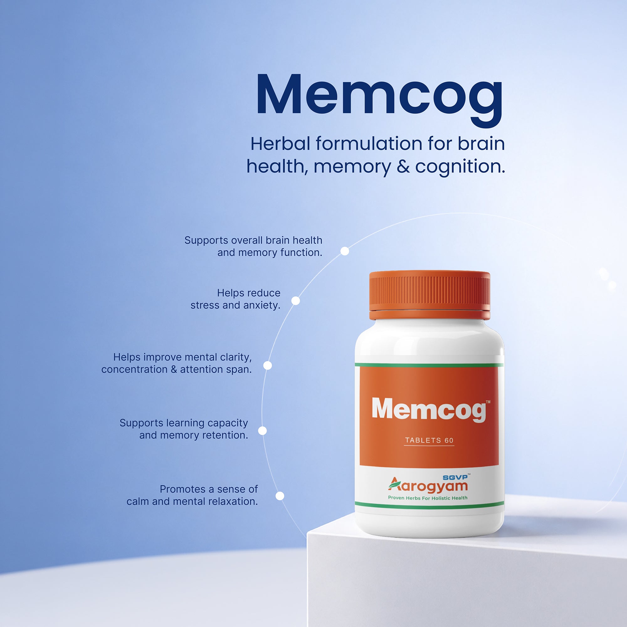 Memcog Ayurvedic tablet for memory, focus and cognitive function – SGVP Aarogyam